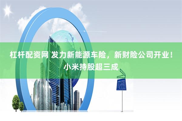 杠桿配資網(wǎng) 發(fā)力新能源車險(xiǎn)，新財(cái)險(xiǎn)公司開業(yè)！小米持股超三成
